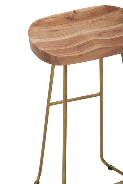 Jersey Acacia Wood and Antique Brass Bar Stool