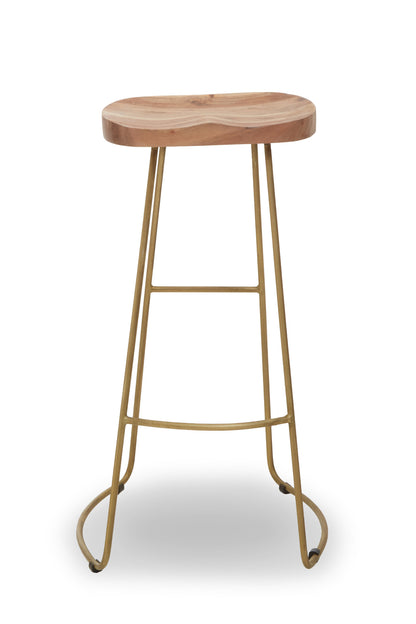 Jersey Acacia Wood and Antique Brass Bar Stool
