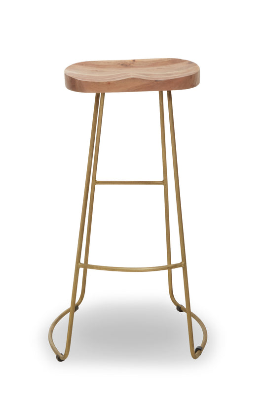 Jersey Acacia Wood and Antique Brass Bar Stool