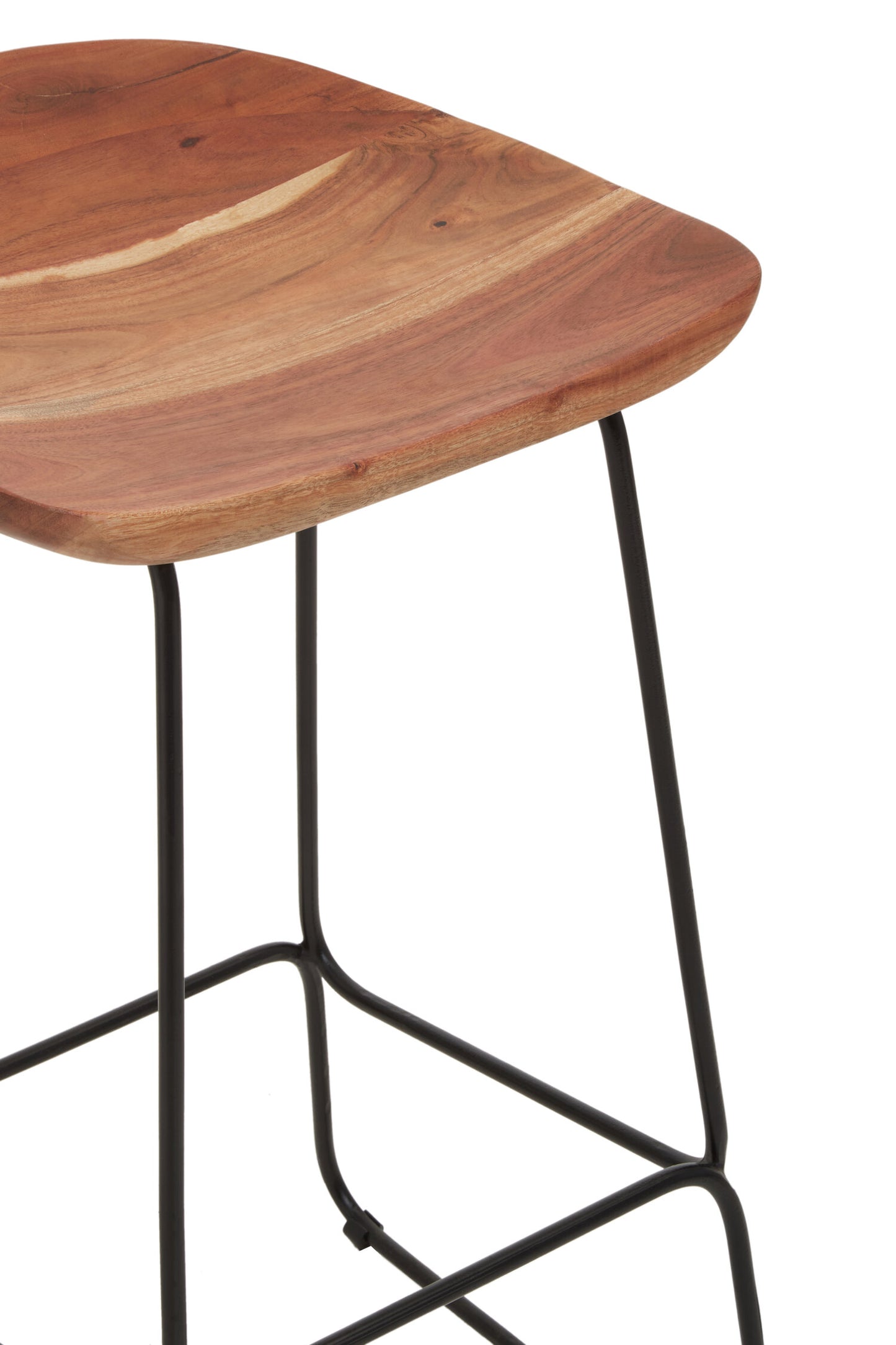 Jersey Acacia Wood and Black Frame Bar Stool