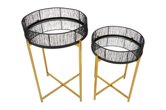 Artemis Set Of 2 Black Wire And Gold Frame Side Tables