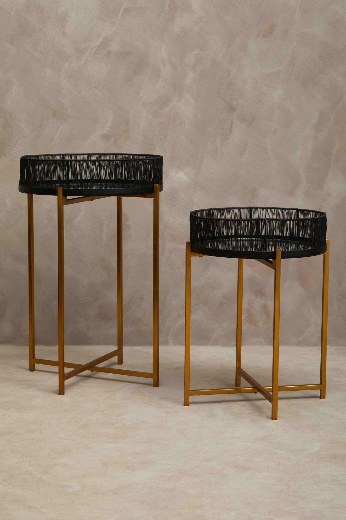 Artemis Set Of 2 Black Wire And Gold Frame Side Tables