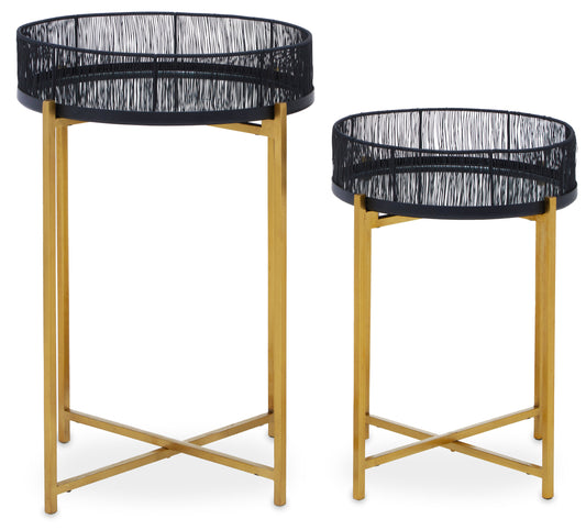 Artemis Set Of 2 Black Wire And Gold Frame Side Tables