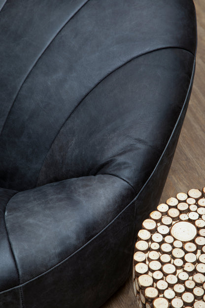 Brandon Black Leather Lounge Cocoon Chair
