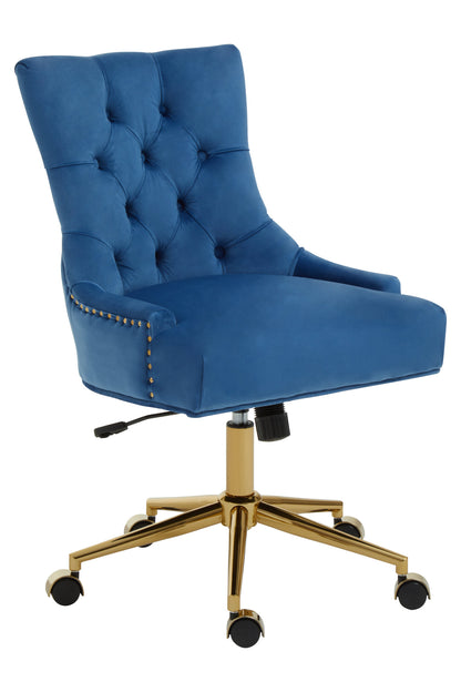 Cleo Blue Velvet and Gold Base Home Office Chair