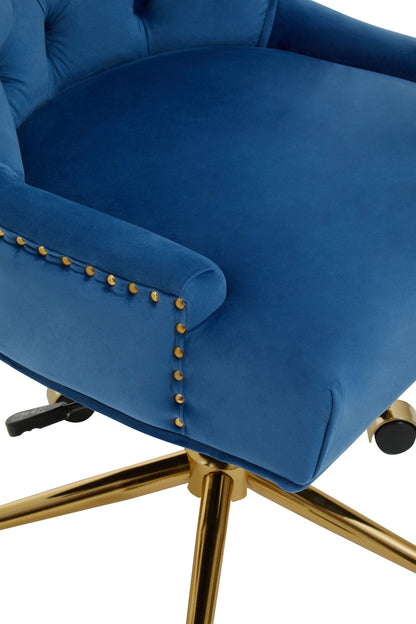 Cleo Blue Velvet and Gold Base Home Office Chair