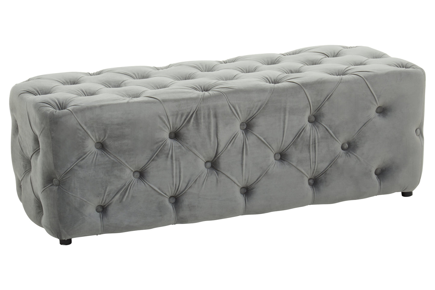Luxe Grey Velvet Button Tufted Bench