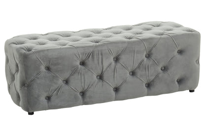 Luxe Grey Velvet Button Tufted Bench