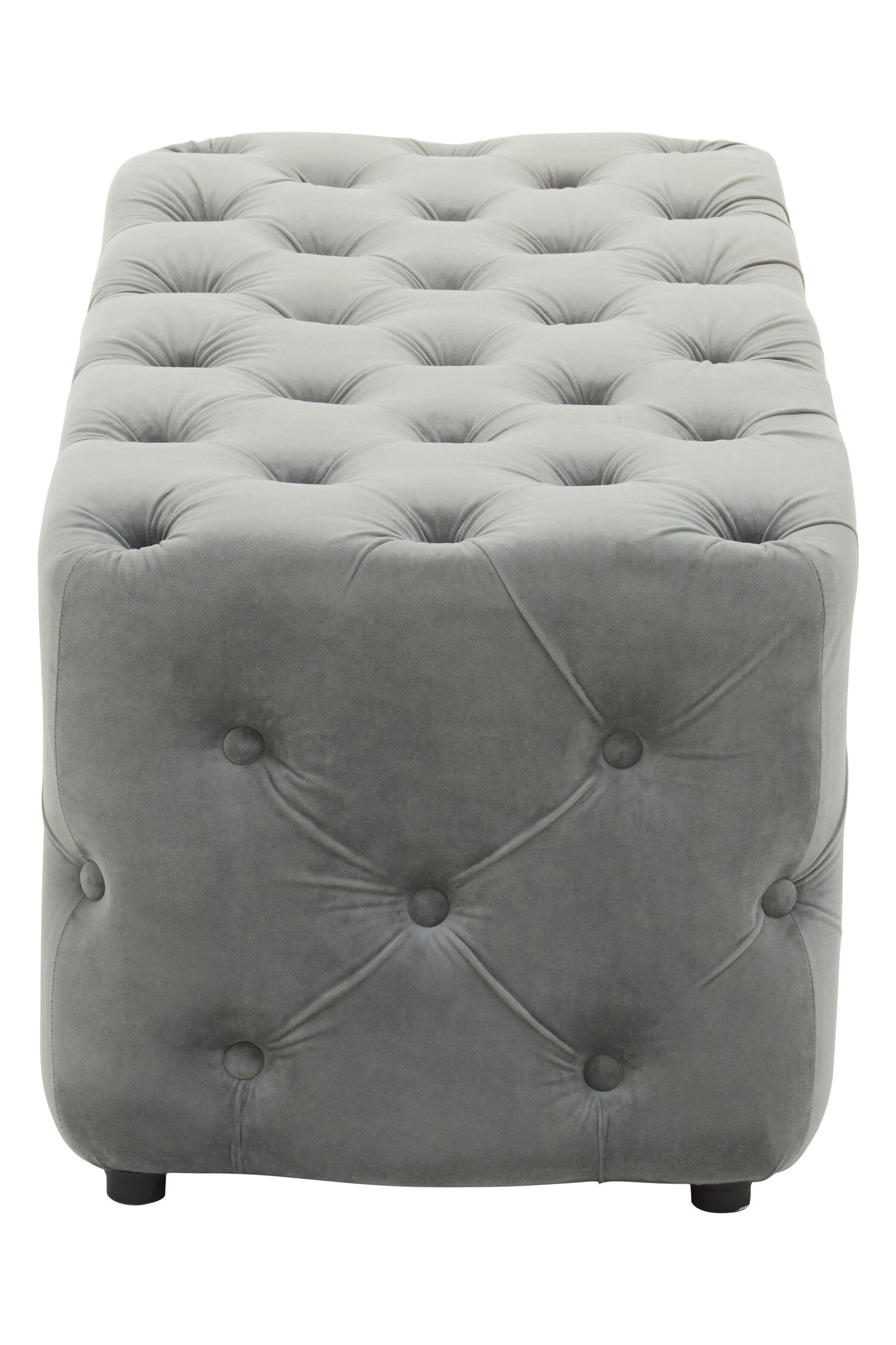 Luxe Grey Velvet Button Tufted Bench
