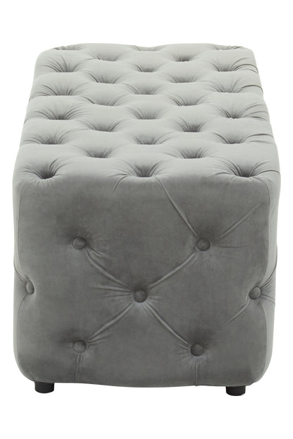 Luxe Grey Velvet Button Tufted Bench