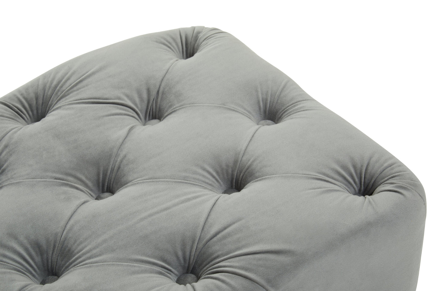 Luxe Grey Velvet Button Tufted Bench