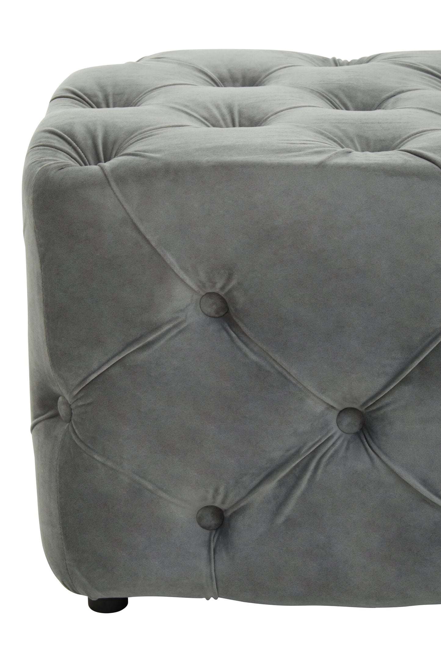 Luxe Grey Velvet Button Tufted Bench