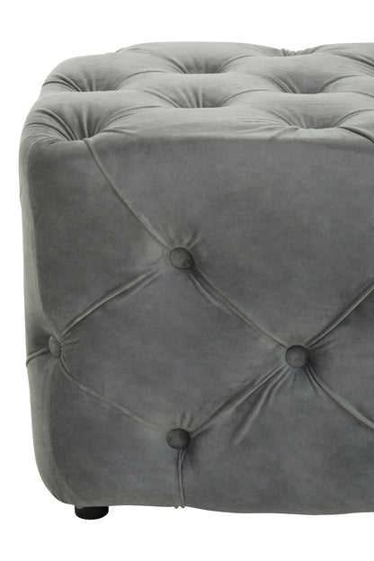 Luxe Grey Velvet Button Tufted Bench