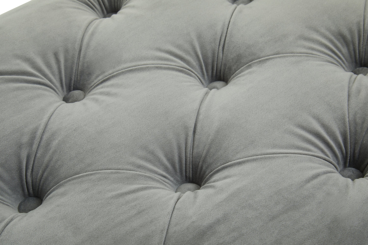 Luxe Grey Velvet Button Tufted Bench
