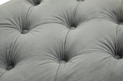 Luxe Grey Velvet Button Tufted Bench