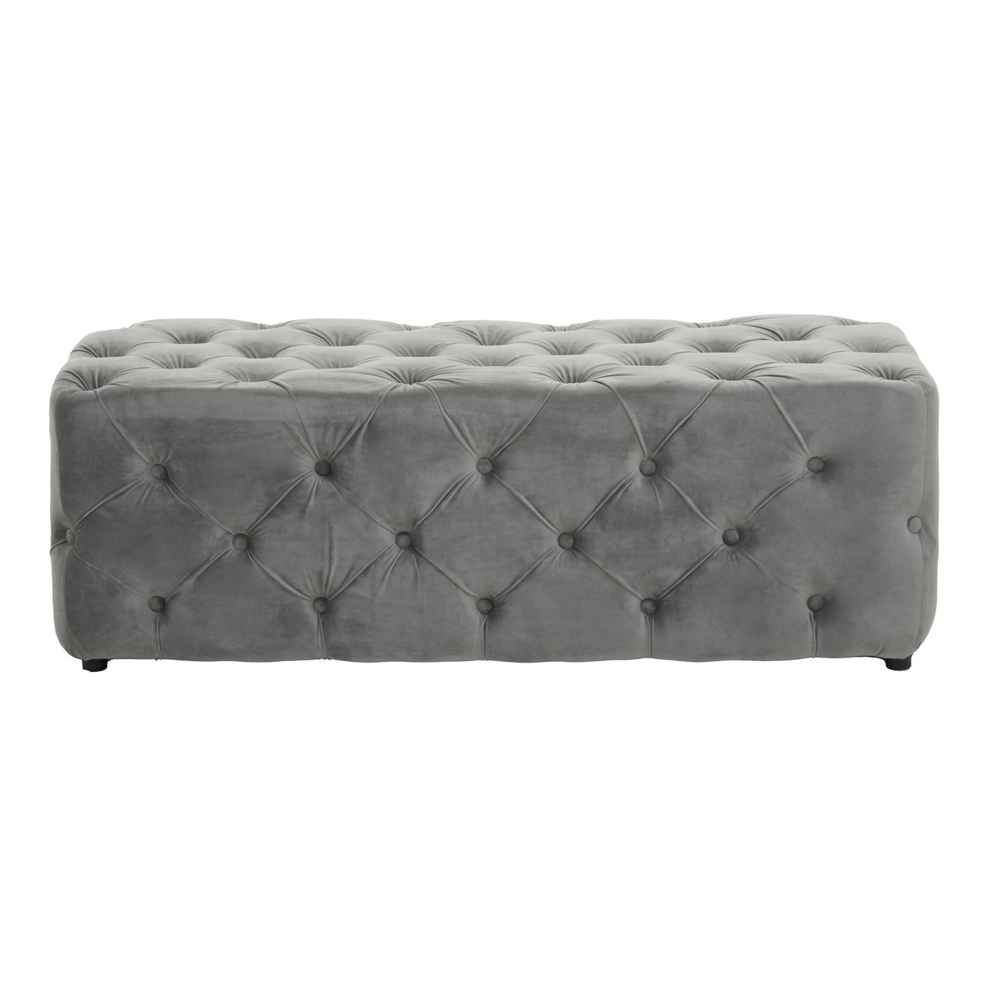 Luxe Grey Velvet Button Tufted Bench