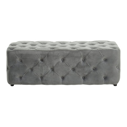Luxe Grey Velvet Button Tufted Bench