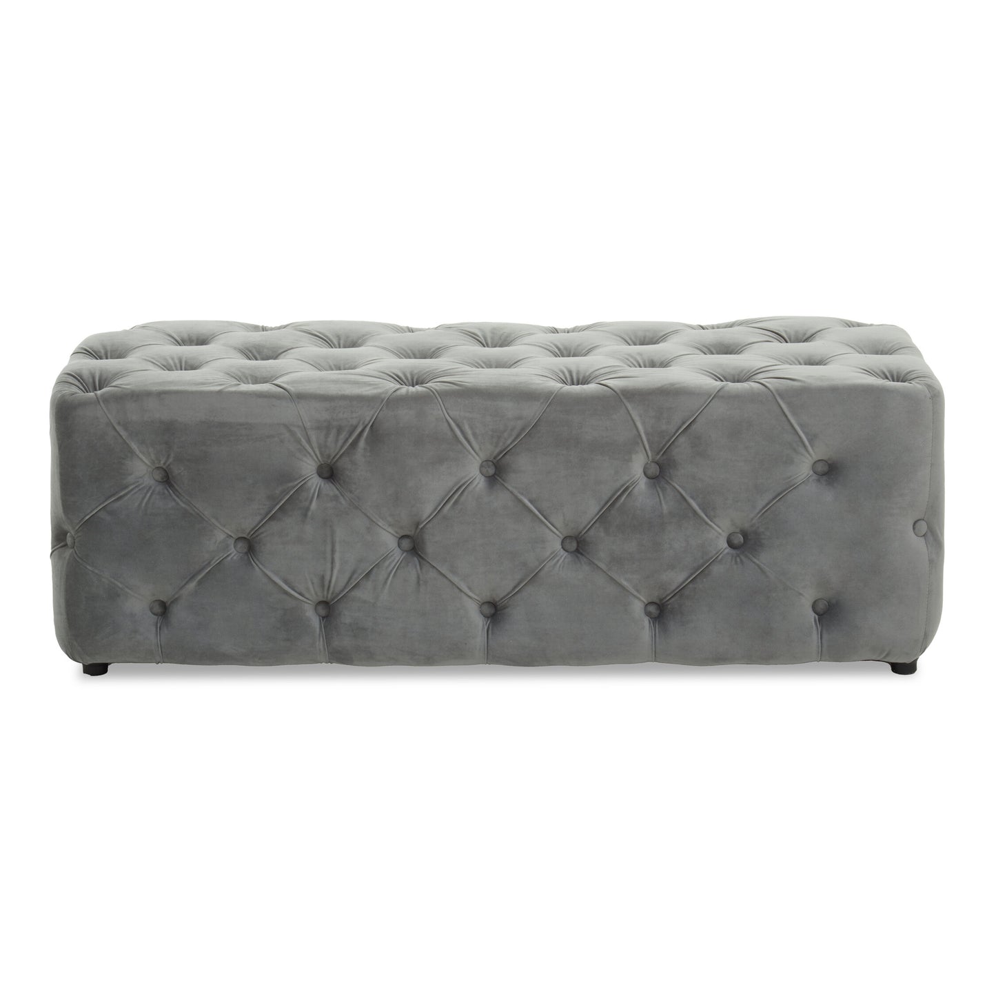 Luxe Grey Velvet Button Tufted Bench