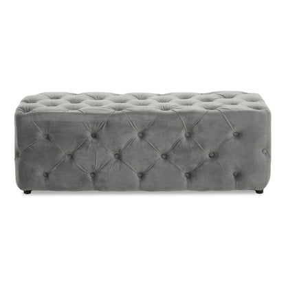 Luxe Grey Velvet Button Tufted Bench
