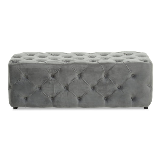 Luxe Grey Velvet Button Tufted Bench