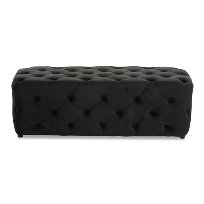 Luxe Black Velvet Button Tufted Bench