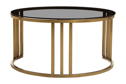Esmeralda Set of 2 Gold Base and Glass Top Round Nesting Coffee Tables
