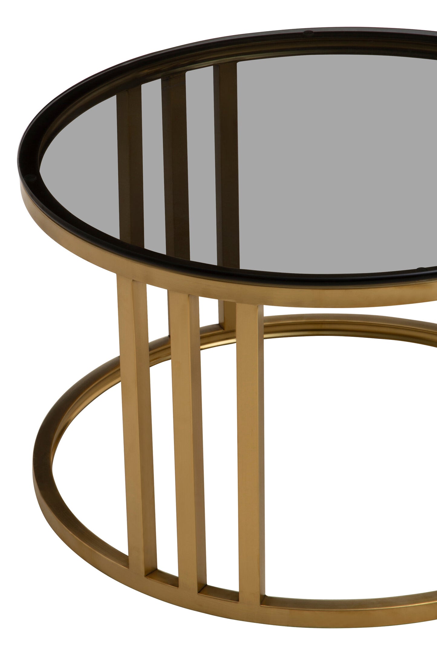 Esmeralda Set of 2 Gold Base and Glass Top Round Nesting Coffee Tables