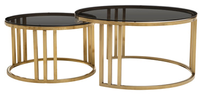 Esmeralda Set of 2 Gold Base and Glass Top Round Nesting Coffee Tables