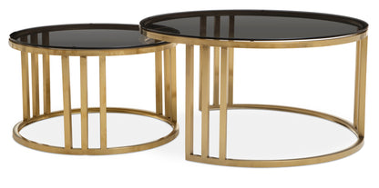 Esmeralda Set of 2 Gold Base and Glass Top Round Nesting Coffee Tables