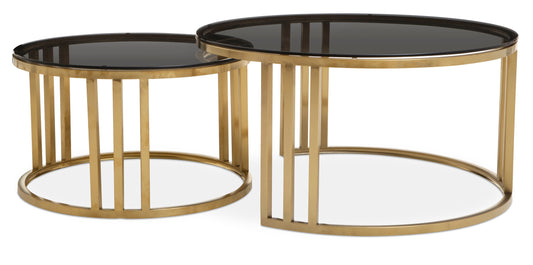 Esmeralda Set of 2 Gold Base and Glass Top Round Nesting Coffee Tables