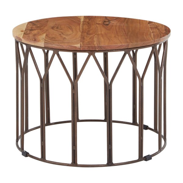 Boho Natural Acacia Wood Round Coffee Table | Bali & Blue