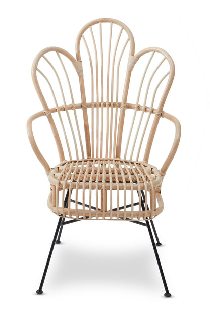 Tropic Natural Rattan And Black Metal Scalloped Back Armchair