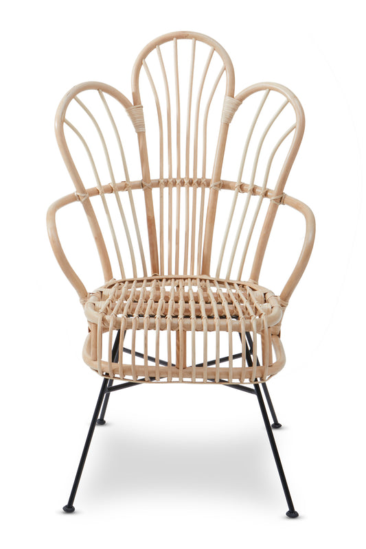 Tropic Natural Rattan And Black Metal Scalloped Back Armchair