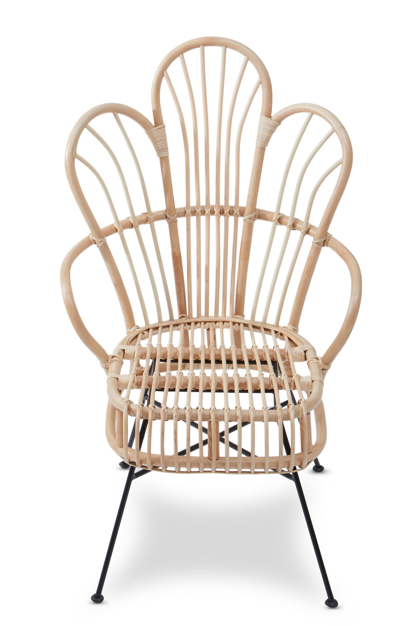 Tropic Natural Rattan And Black Metal Scalloped Back Armchair