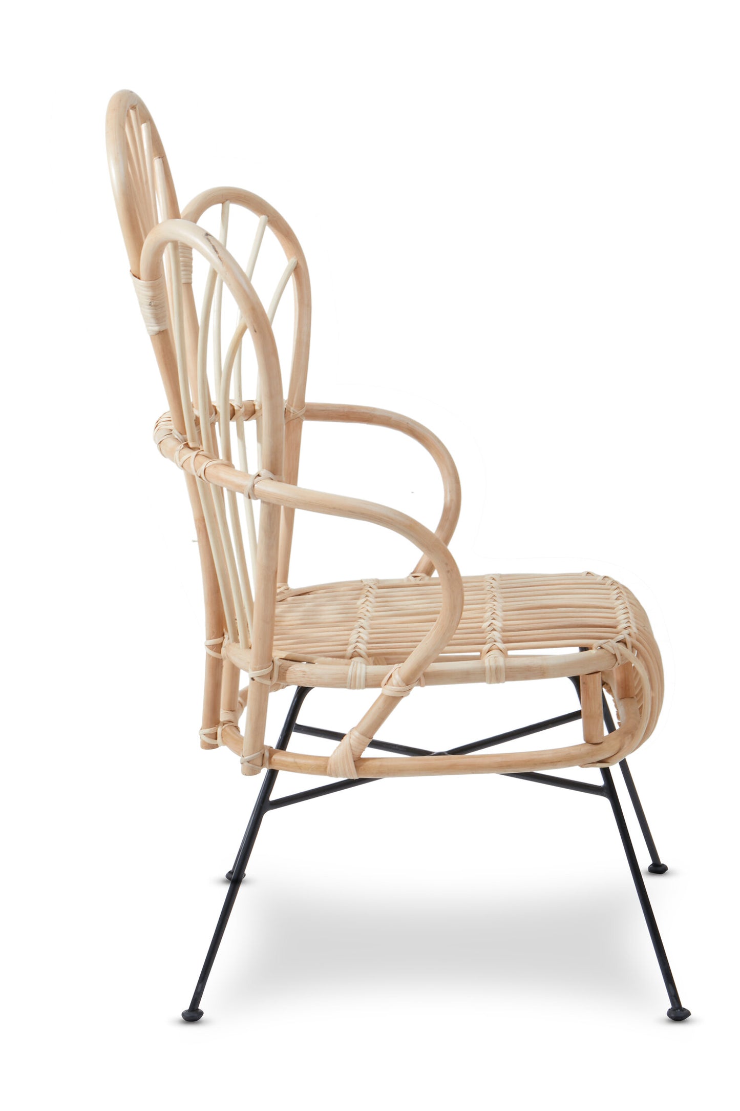 Tropic Natural Rattan And Black Metal Scalloped Back Armchair