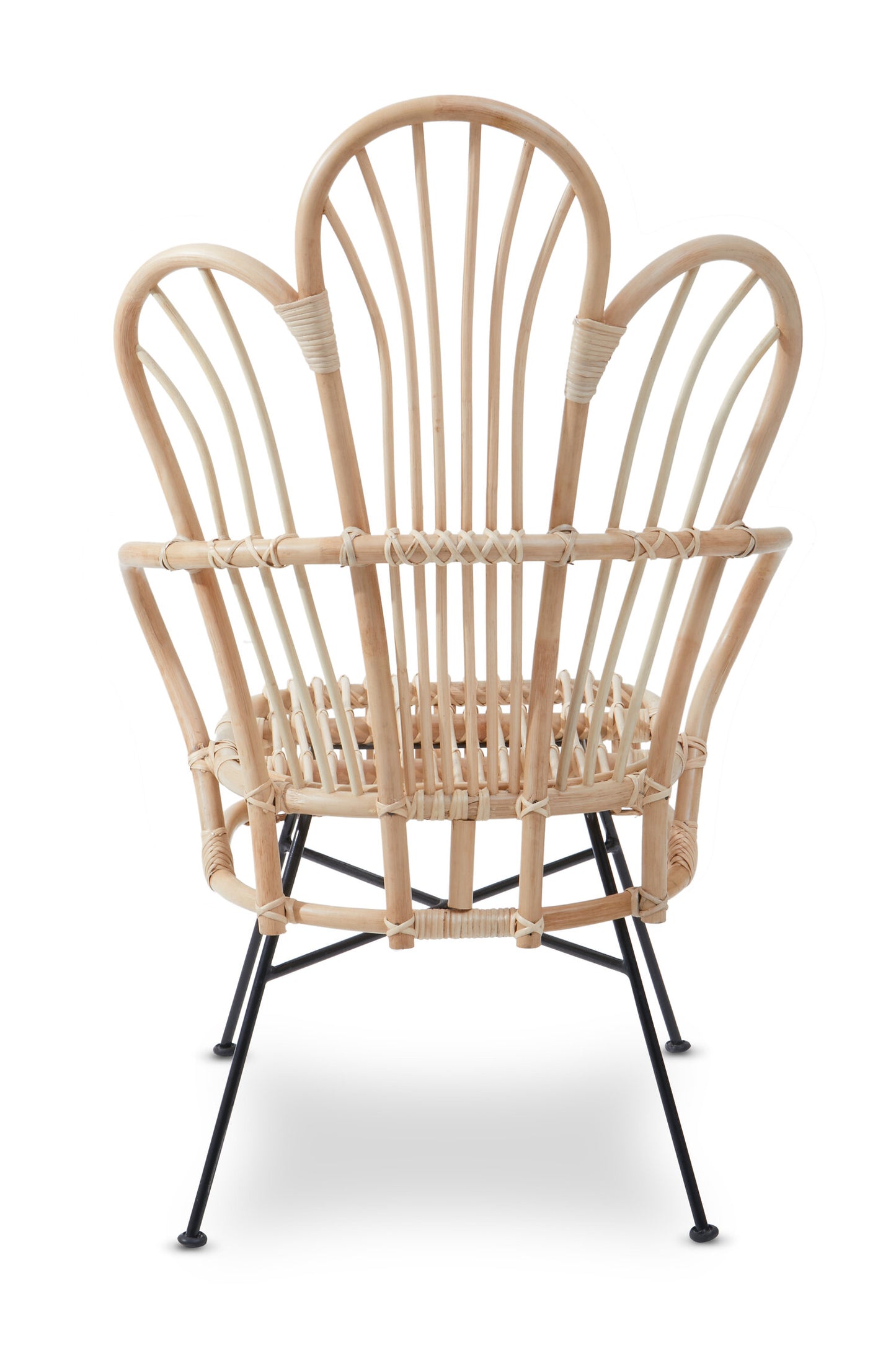 Tropic Natural Rattan And Black Metal Scalloped Back Armchair