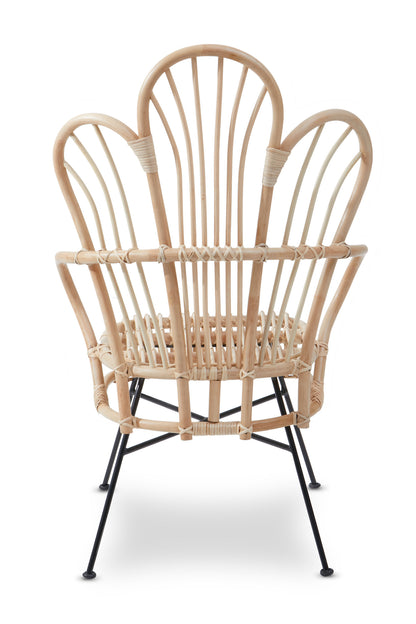 Tropic Natural Rattan And Black Metal Scalloped Back Armchair