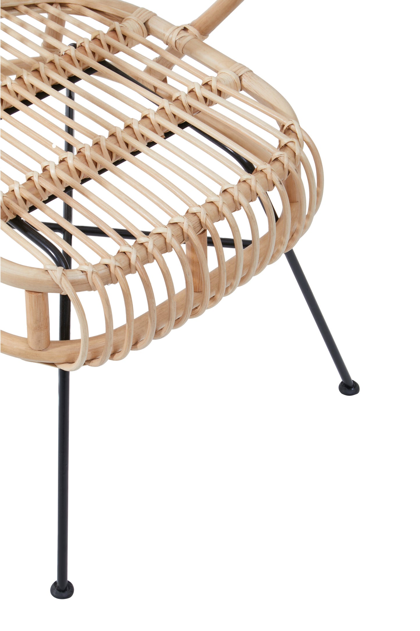 Tropic Natural Rattan And Black Metal Scalloped Back Armchair