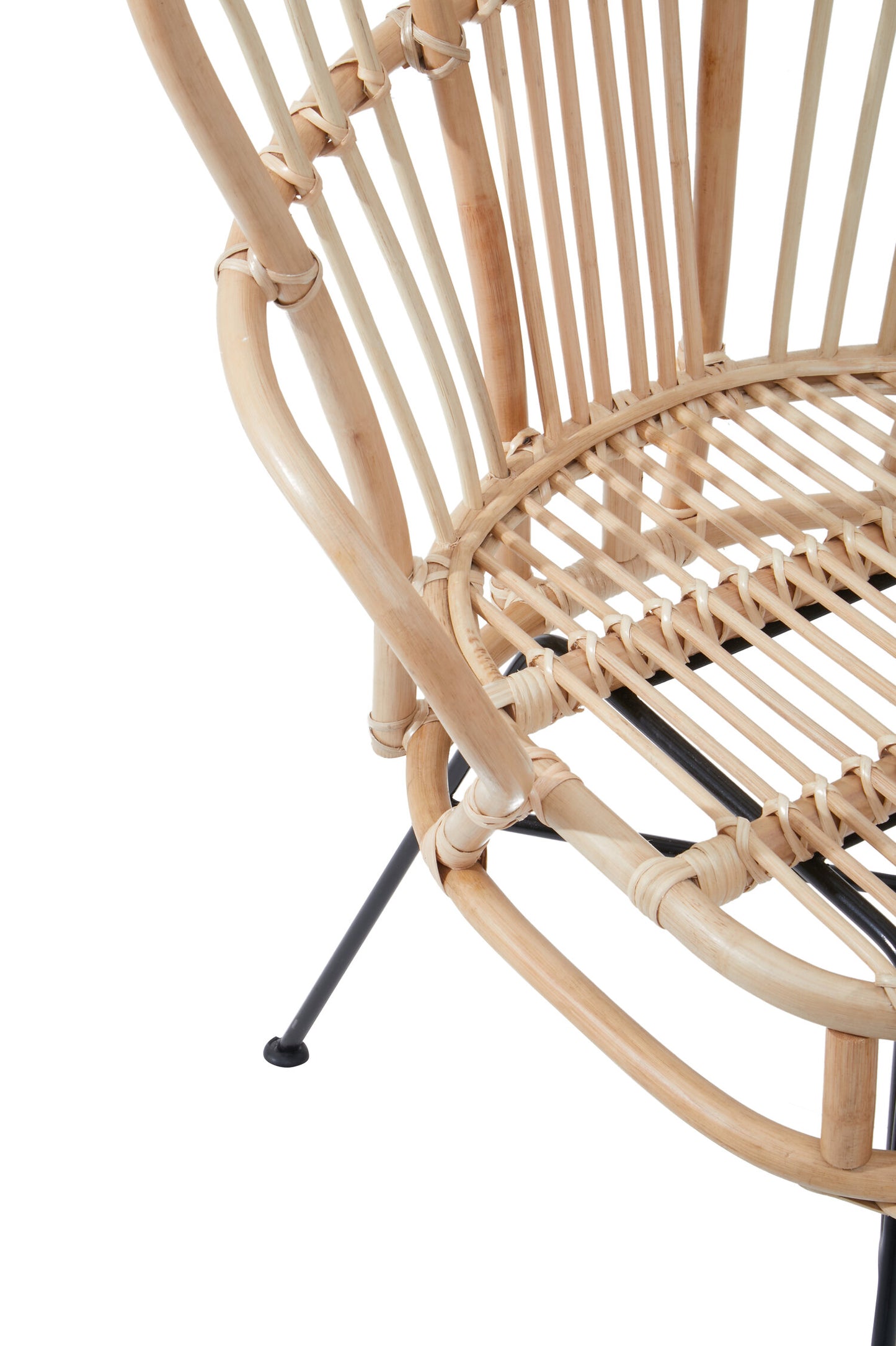 Tropic Natural Rattan And Black Metal Scalloped Back Armchair