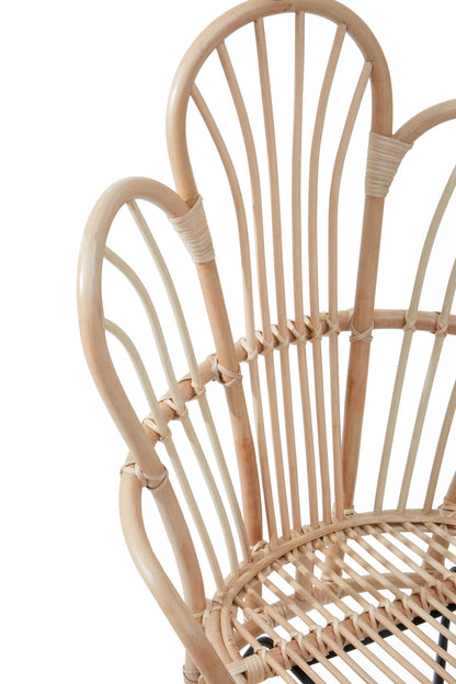 Tropic Natural Rattan And Black Metal Scalloped Back Armchair