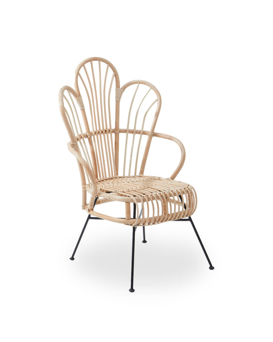 Tropic Natural Rattan And Black Metal Scalloped Back Armchair
