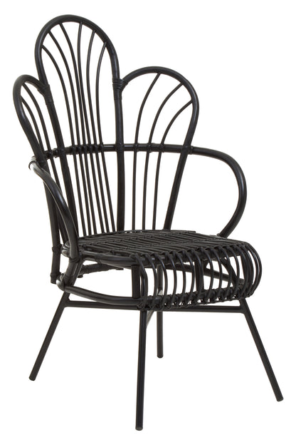 Tropic Black Natural Rattan And Black Metal Scalloped Back Chair