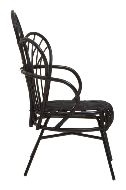 Tropic Black Natural Rattan And Black Metal Scalloped Back Chair