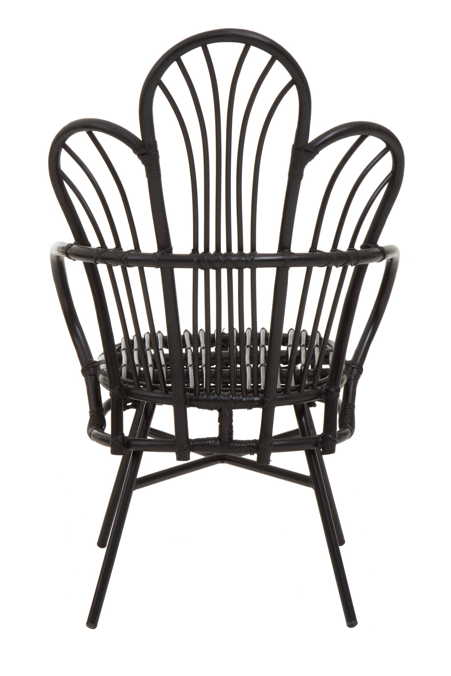 Tropic Black Natural Rattan And Black Metal Scalloped Back Chair