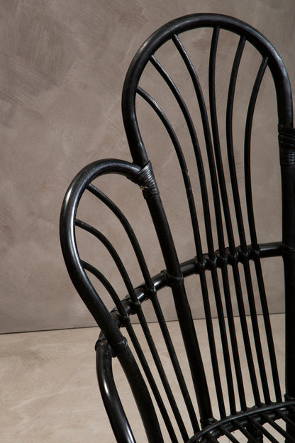 Tropic Black Natural Rattan And Black Metal Scalloped Back Chair