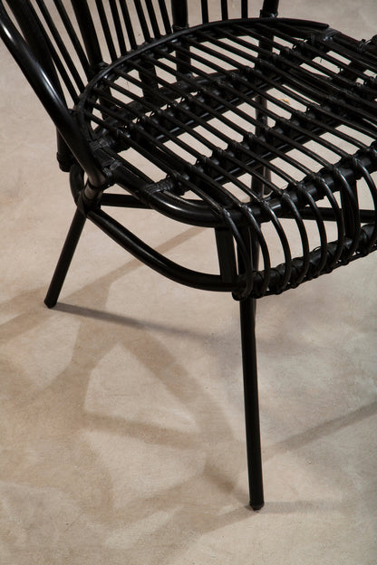 Tropic Black Natural Rattan And Black Metal Scalloped Back Chair
