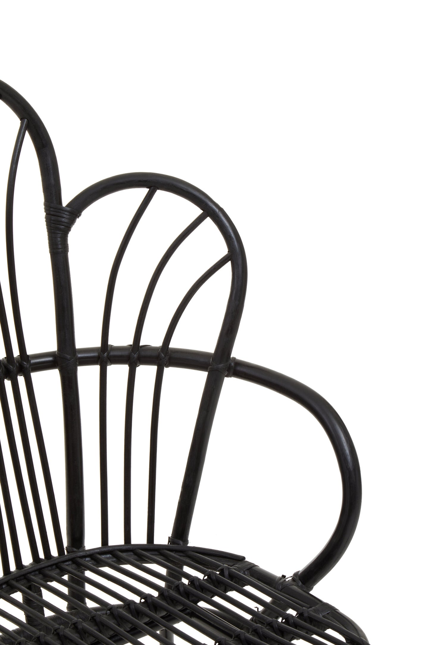 Tropic Black Natural Rattan And Black Metal Scalloped Back Chair