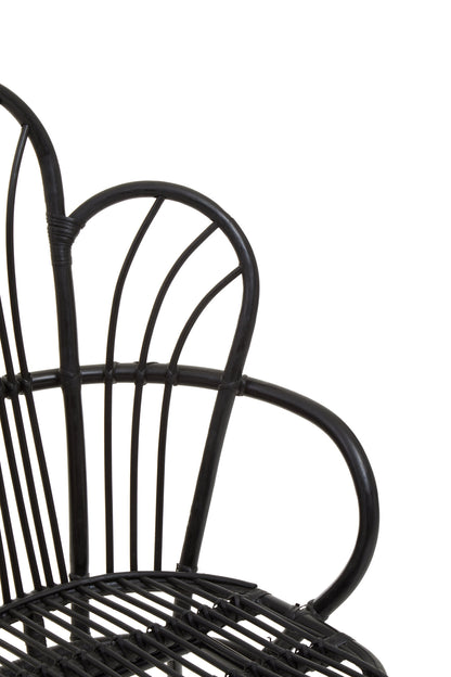 Tropic Black Natural Rattan And Black Metal Scalloped Back Chair