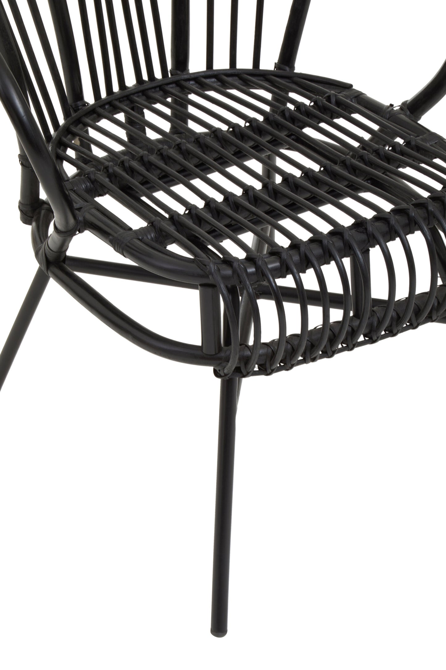 Tropic Black Natural Rattan And Black Metal Scalloped Back Chair