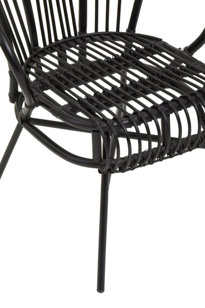 Tropic Black Natural Rattan And Black Metal Scalloped Back Chair